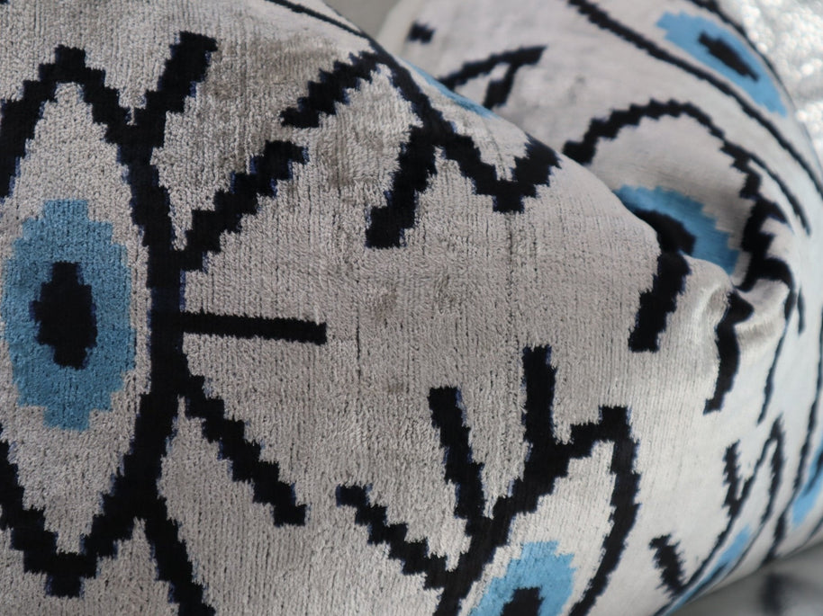 Canvello Silver Black Blue Vegetable Dyed Handmade Turkish Silk Velvet Pillow - A Work Of Art