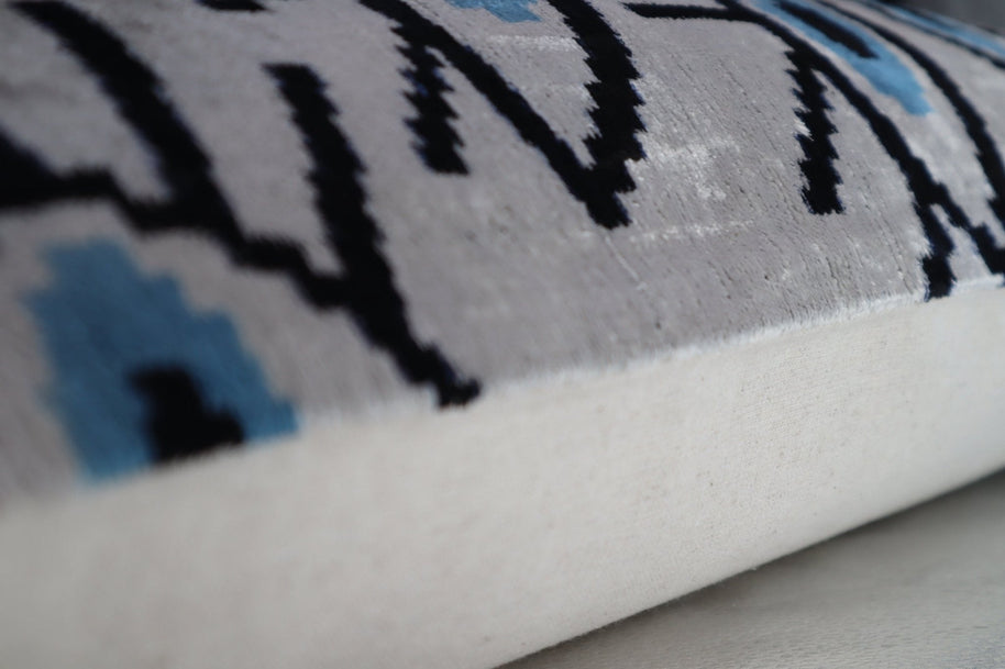 Canvello Silver Black Blue Vegetable Dyed Handmade Turkish Silk Velvet Pillow - A Work Of Art