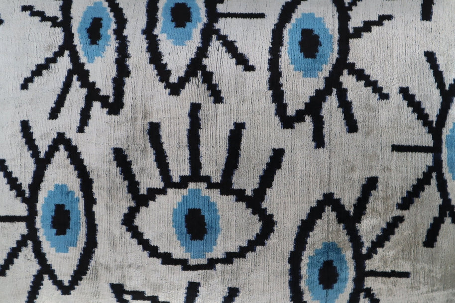 Canvello Silver Black Blue Vegetable Dyed Handmade Turkish Silk Velvet Pillow - A Work Of Art
