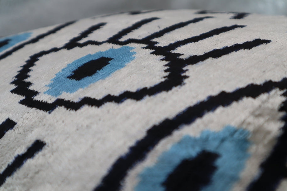 Canvello Silver Black Blue Vegetable Dyed Handmade Turkish Silk Velvet Pillow - A Work Of Art