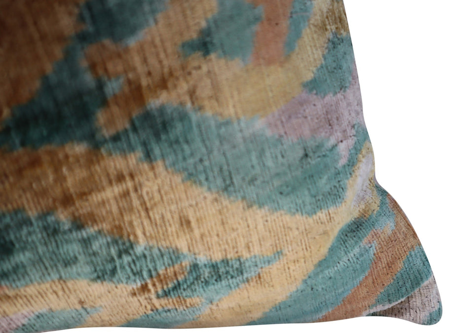 Canvello Teal Beige Brown Vegetable Dyed Handmade Turkish Silk Velvet Pillow - A Work Of Art