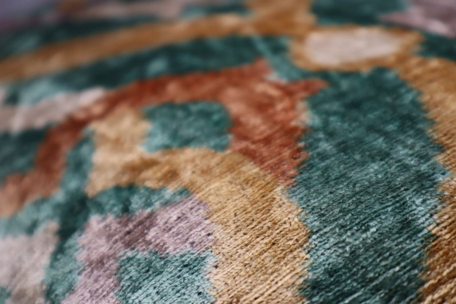 Canvello Teal Beige Brown Vegetable Dyed Handmade Turkish Silk Velvet Pillow - A Work Of Art