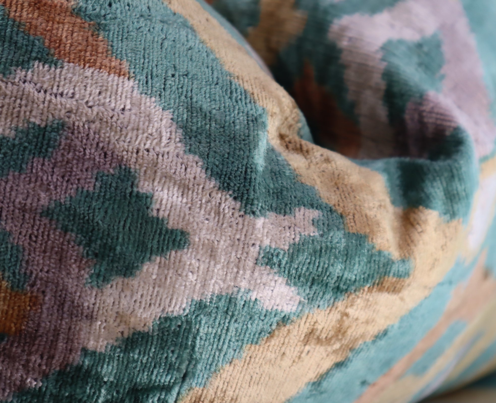 Canvello Teal Beige Brown Vegetable Dyed Handmade Turkish Silk Velvet Pillow - A Work Of Art