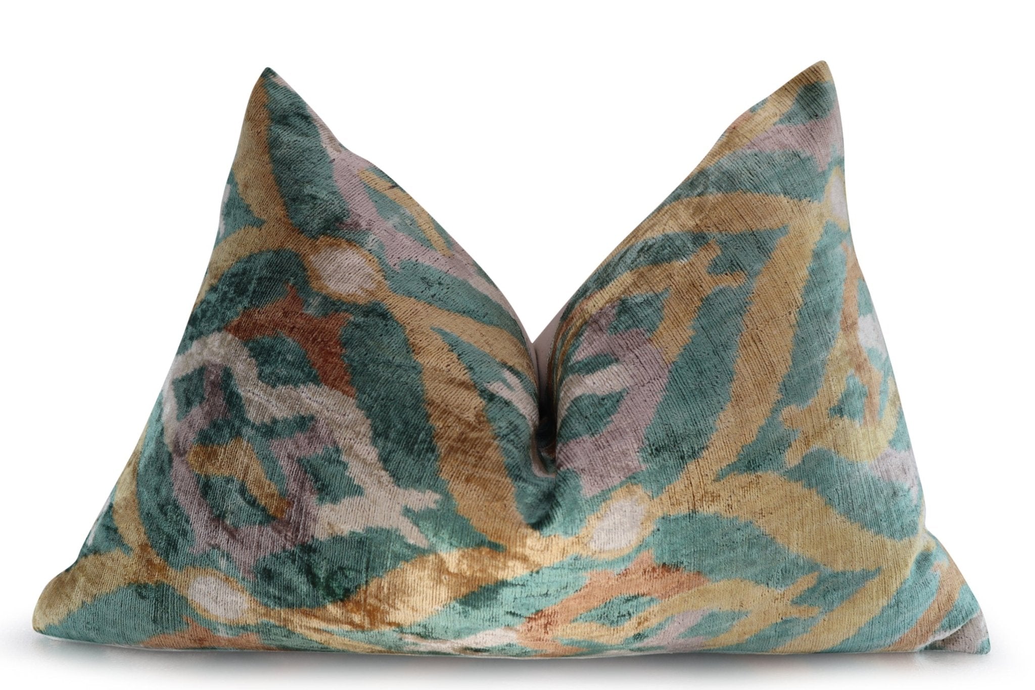 Canvello Teal Beige Brown Vegetable Dyed Handmade Turkish Silk Velvet Pillow - A Work Of Art
