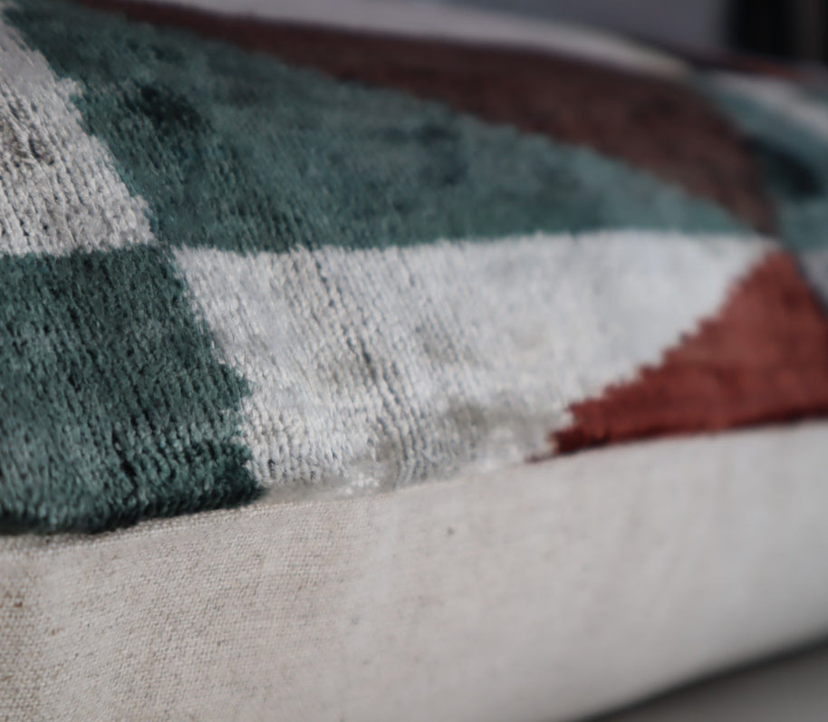Canvello Teal Beige Brown Vegetable Dyed Handmade Turkish Silk Velvet Pillow - A Work Of Art