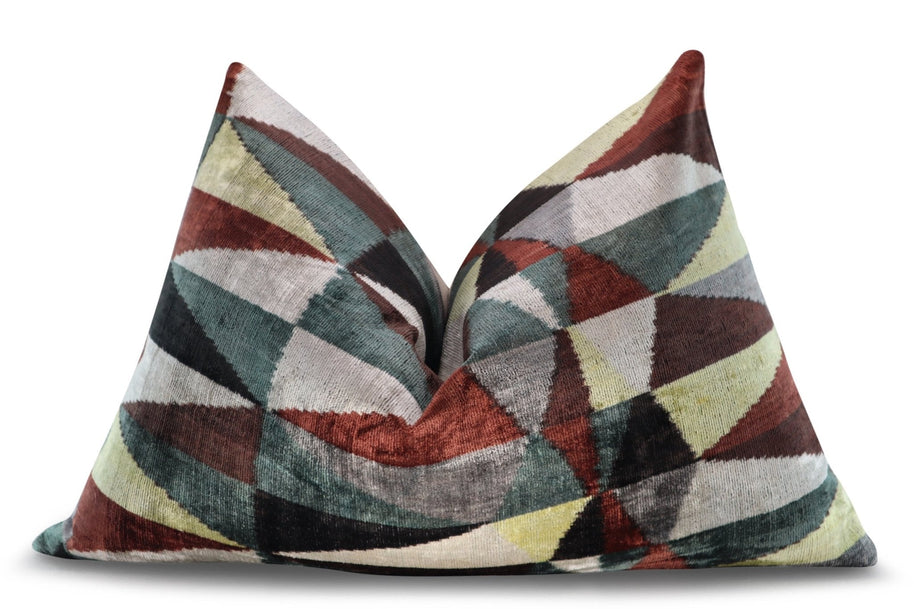 Canvello Teal Beige Brown Vegetable Dyed Handmade Turkish Silk Velvet Pillow - A Work Of Art