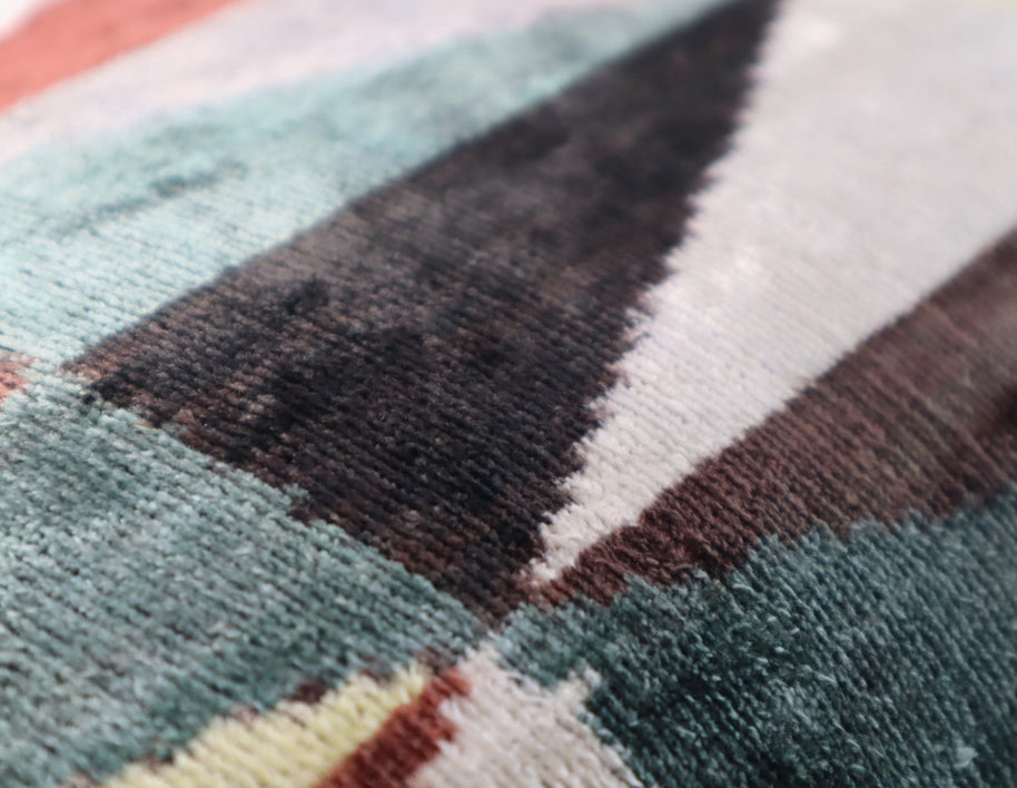 Canvello Teal Beige Brown Vegetable Dyed Handmade Turkish Silk Velvet Pillow - A Work Of Art