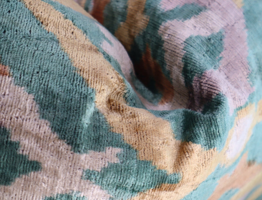 Canvello Teal Beige Brown Vegetable Dyed Handmade Turkish Silk Velvet Pillow - A Work Of Art