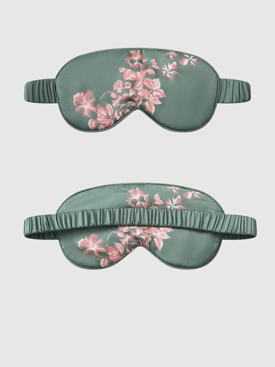 Ulivary Green Charmeuse Floral Asian Inspired Sleep Mask