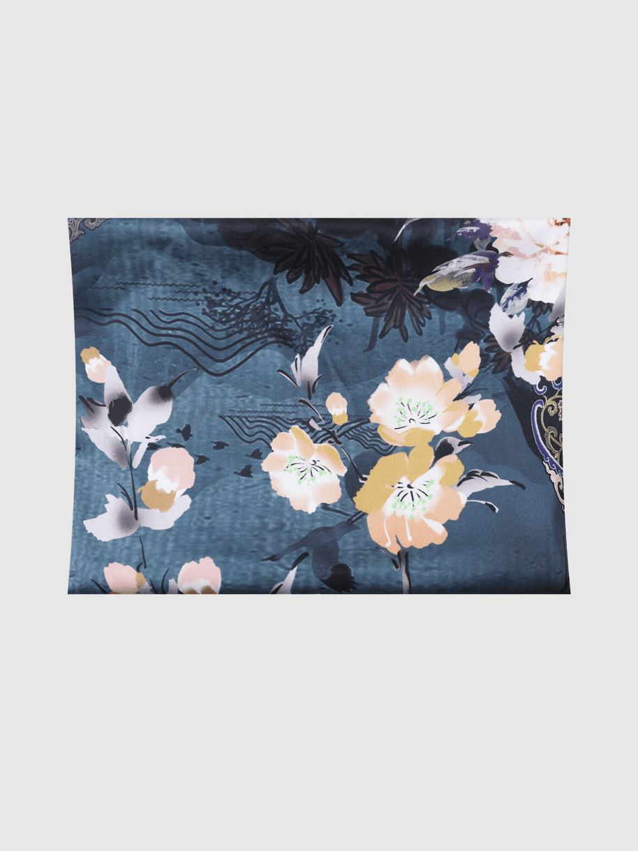Ulivary Garden Crane Charmeuse Floral Square Scarf