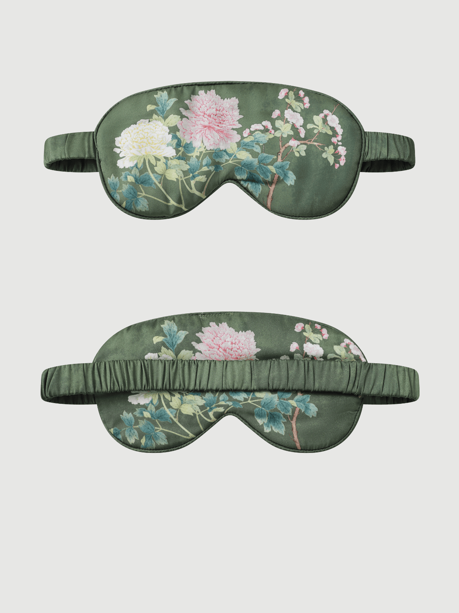 Ulivary Olive Charmeuse Floral Asian Inspired Sleep Mask