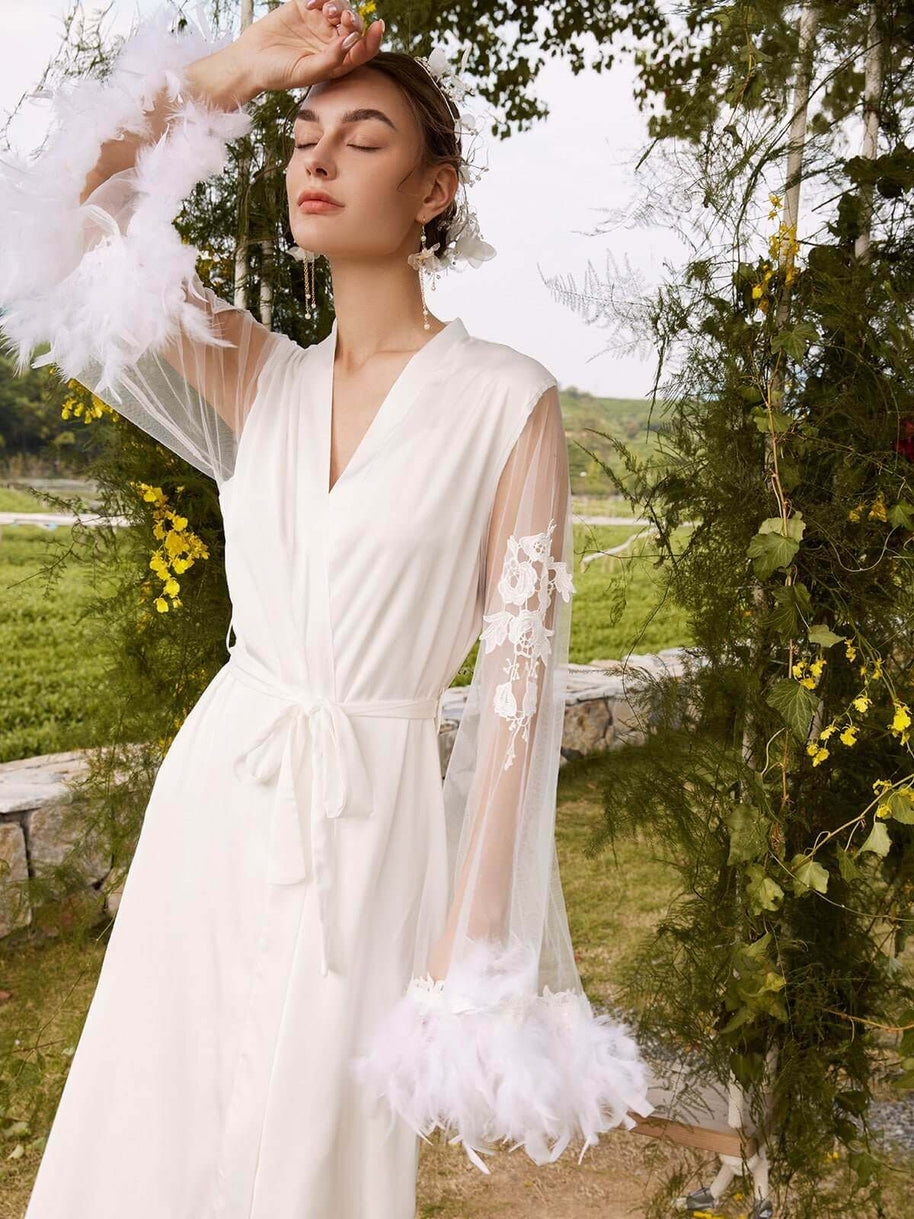 Ulivary White Feather Bridal Robe