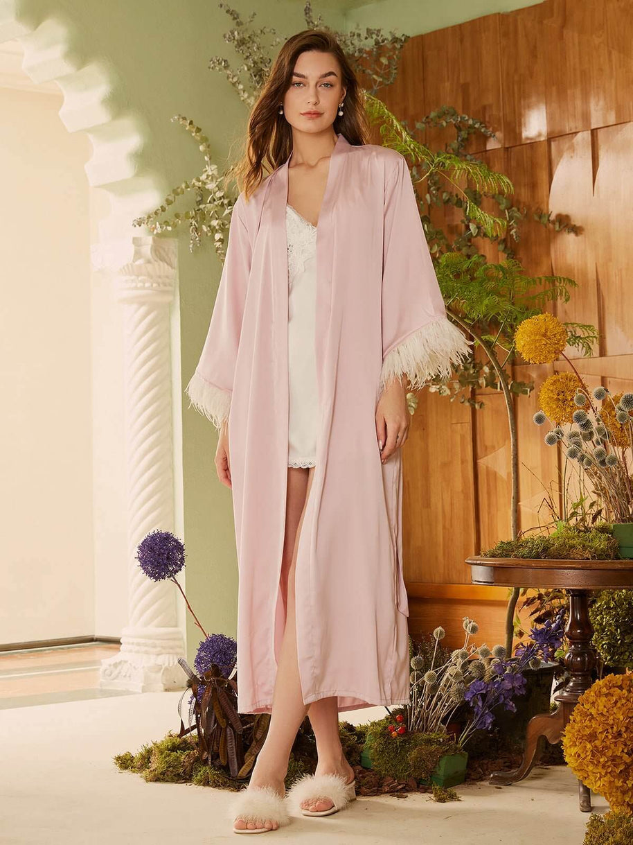 Ulivary Pink Feather Bridal Robe