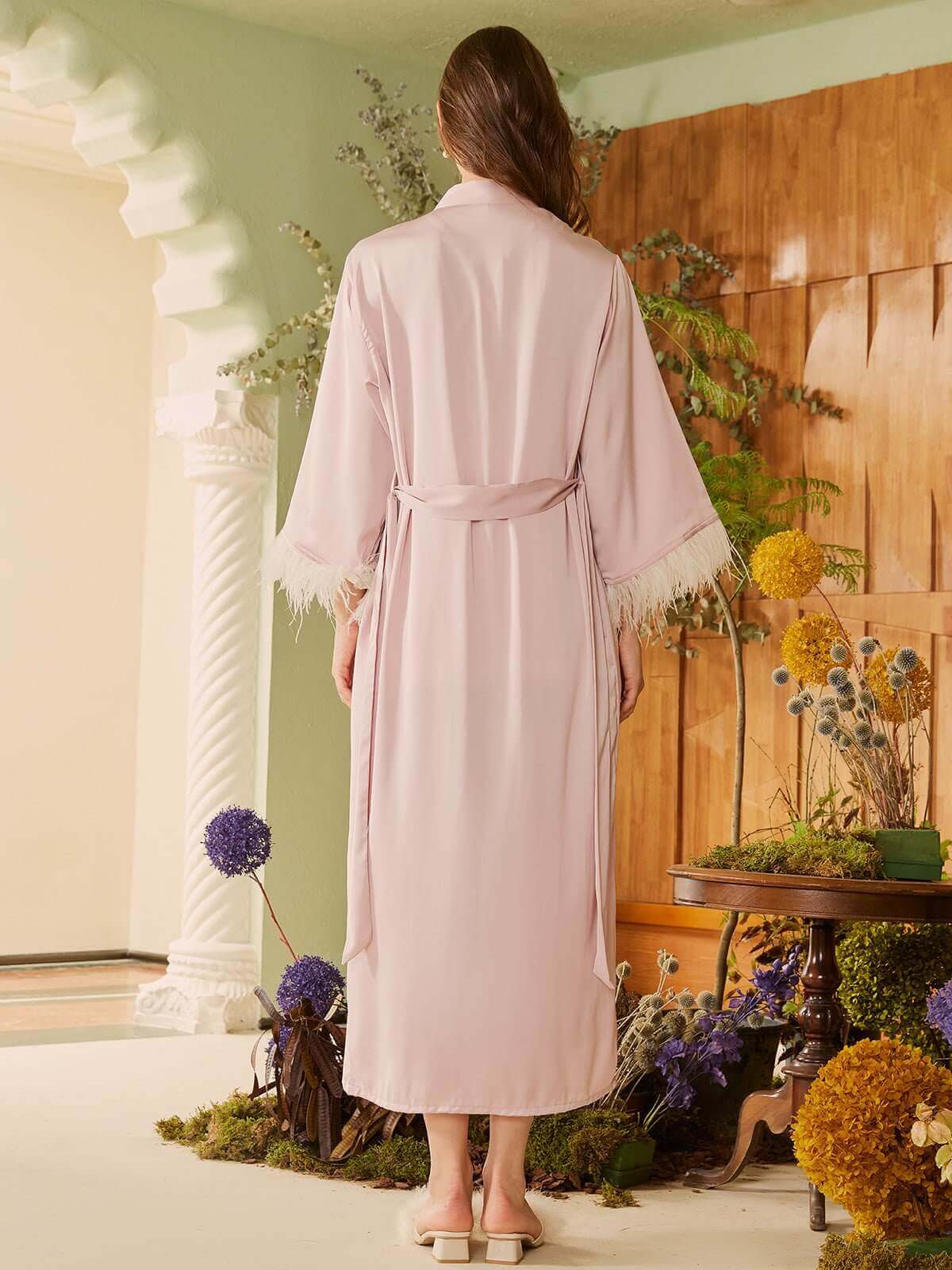 Ulivary Pink Feather Bridal Robe