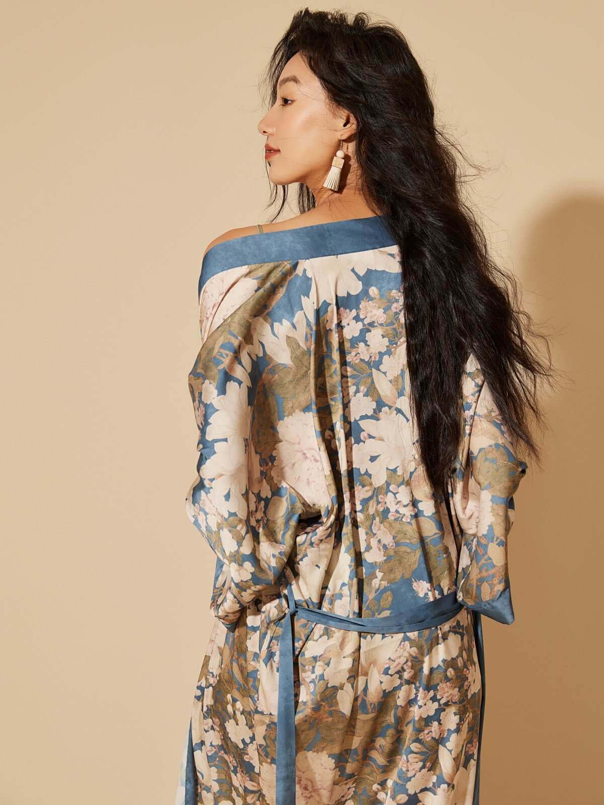 Ulivary Floral Blue Kimono Robe