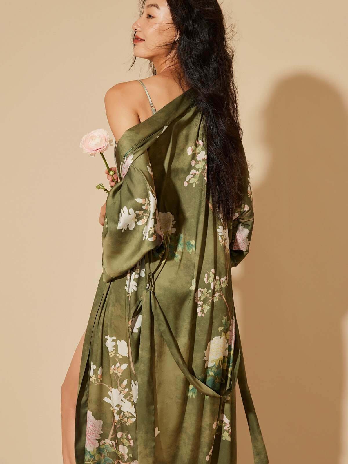 Ulivary Floral Olive Kimono Robe