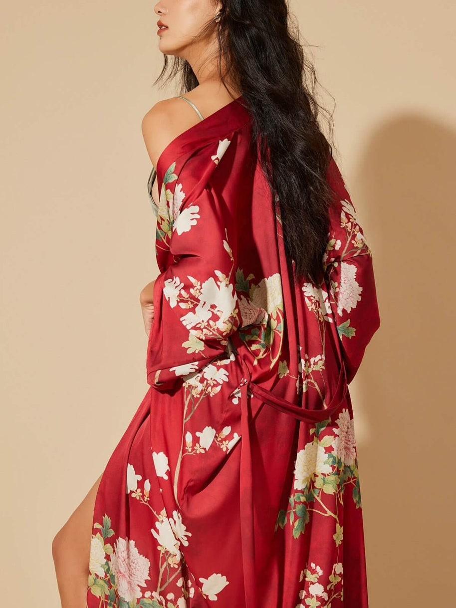 Ulivary Floral Red Kimono Robe