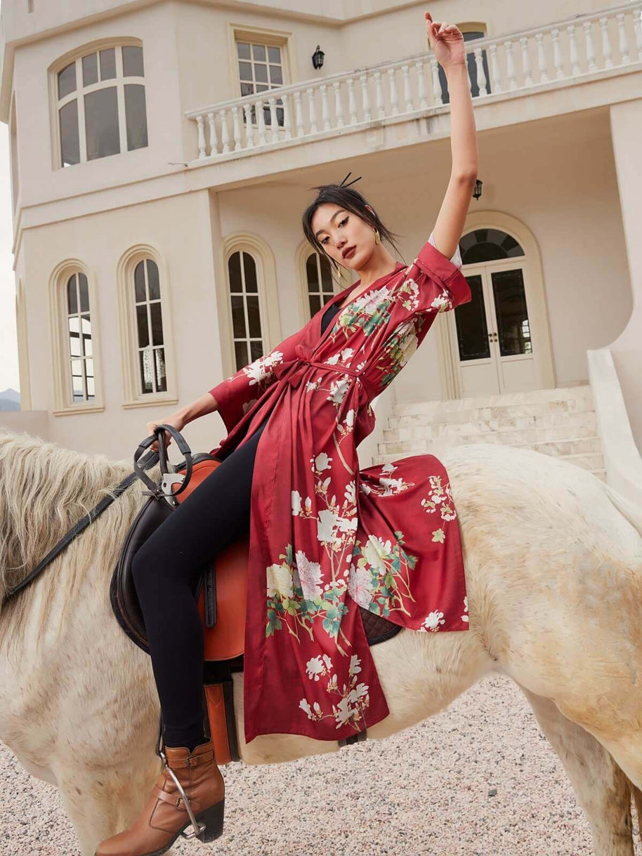 Ulivary Floral Red Kimono Robe
