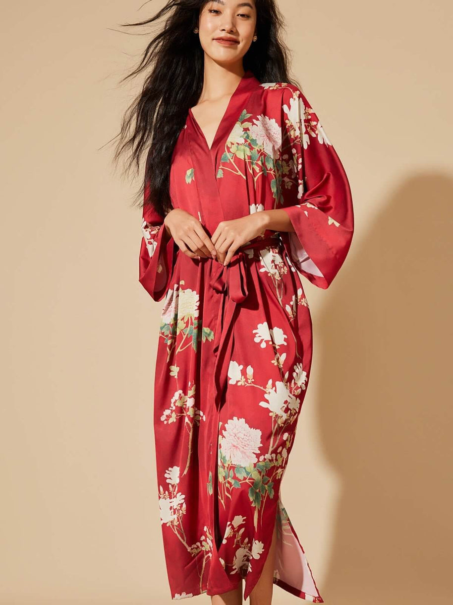 Ulivary Floral Red Kimono Robe