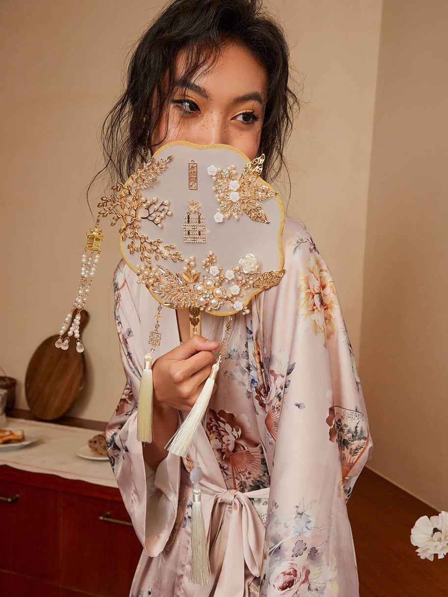 Ulivary Folding Fan Kimono Robe
