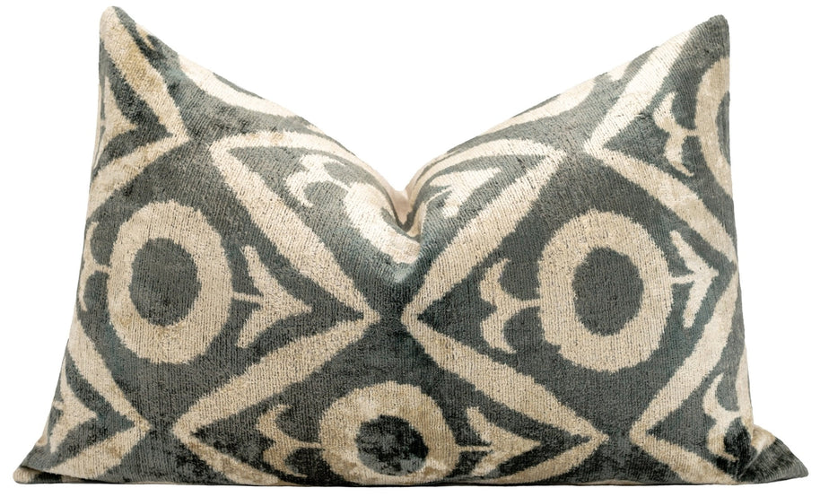 Geometric Gray Beige Throw Pillow 16x24 - Traditional Contemporary Cushion - Elegant Home Décor With Down Feather Insert
