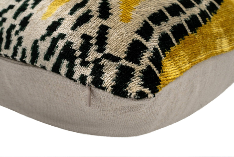 Handmade Gold Green Geometric Design Throw Pillow - 16x24 Inch, Vegetable Dyed With Premium Down Feather Insert