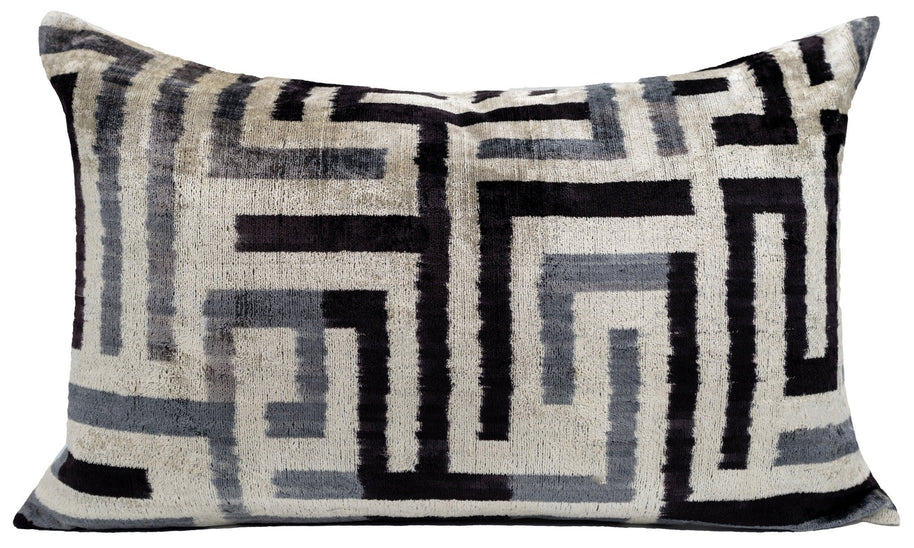Handmade Luxury Black White Gray Decorative Pillow Cover & Premium Down Feather Insert |Made In USA| Soft Velvet Silk Throw Cushion 16x24