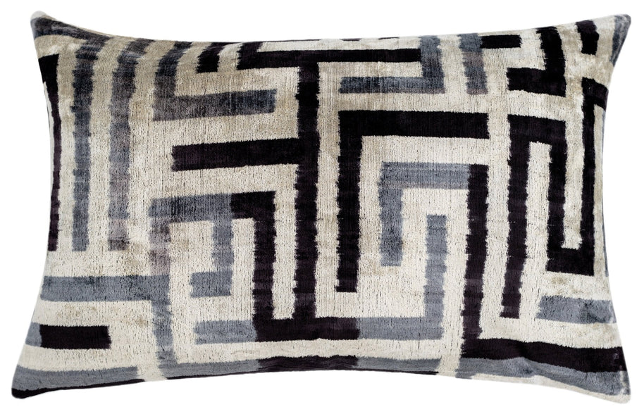 Handmade Luxury Black White Gray Decorative Pillow Cover & Premium Down Feather Insert |Made In USA| Soft Velvet Silk Throw Cushion 16x24