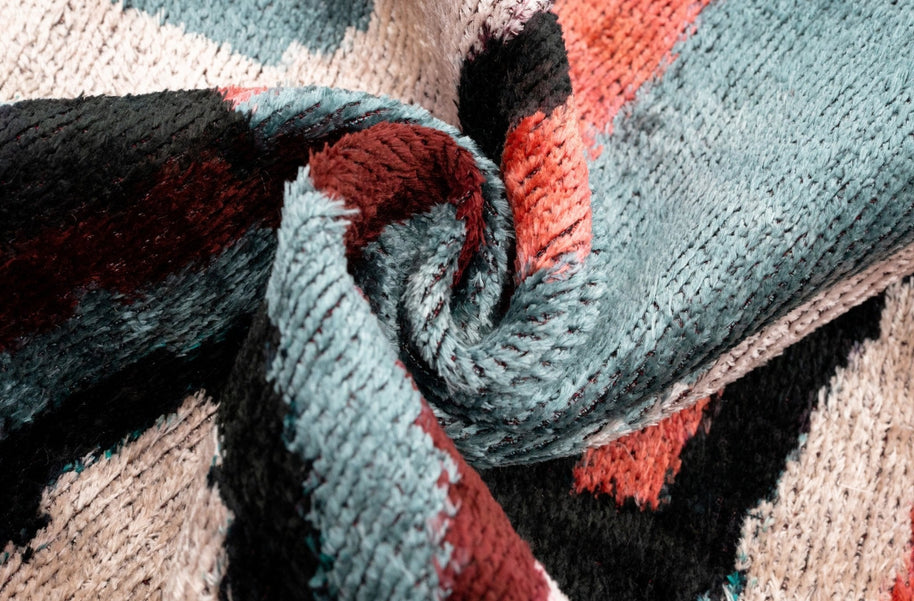 Handmade Multicolor Abstract Design Throw Pillow - 16x24 Inch, Silk Velvet, Vegetable Dyed With Premium Down Feather Insert