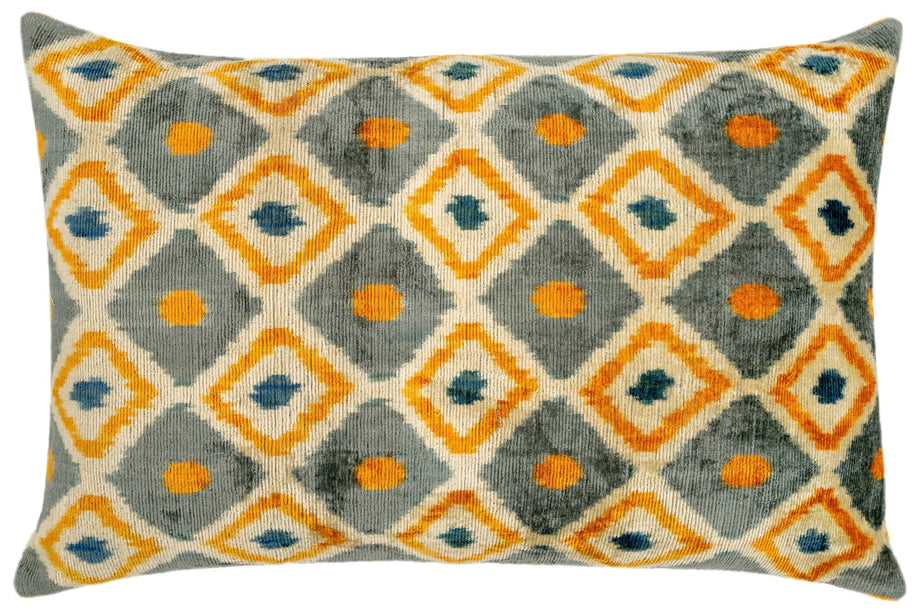 Handmade Throw Pillow Cover & Feather Insert | Orange Gray Pillow | Soft Throw Pillow| Luxury Decorative For Couch | 16 X 24 In