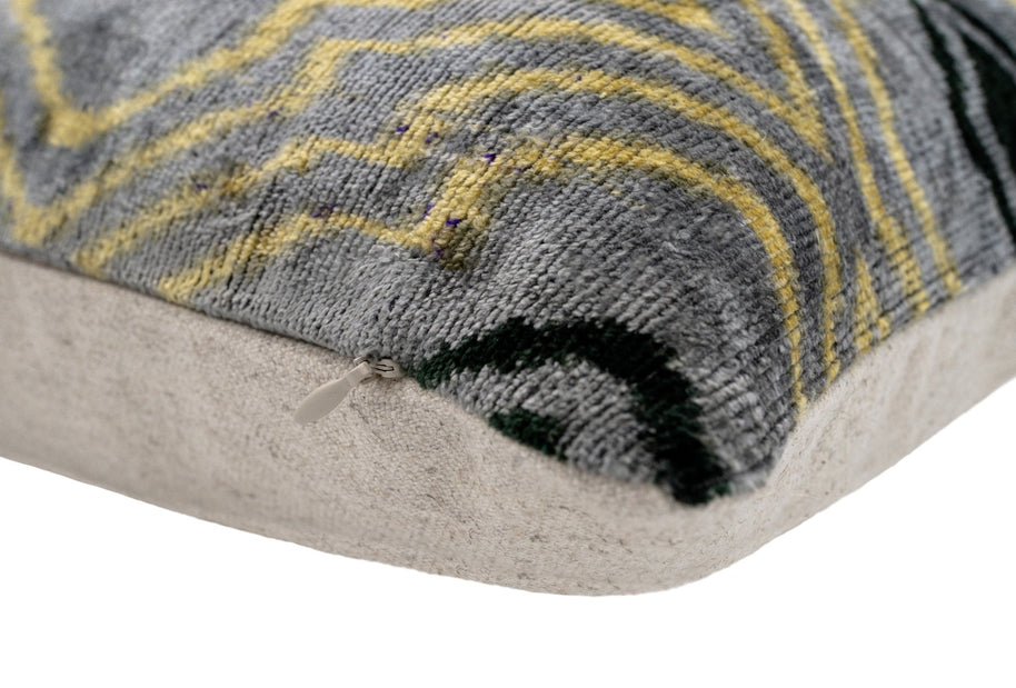 Handmade Throw Pillow Cover & Feather Insert | Yellow Gray Pillow | Soft Throw Pillow| Luxury Decorative For Couch | 16 X 24 In