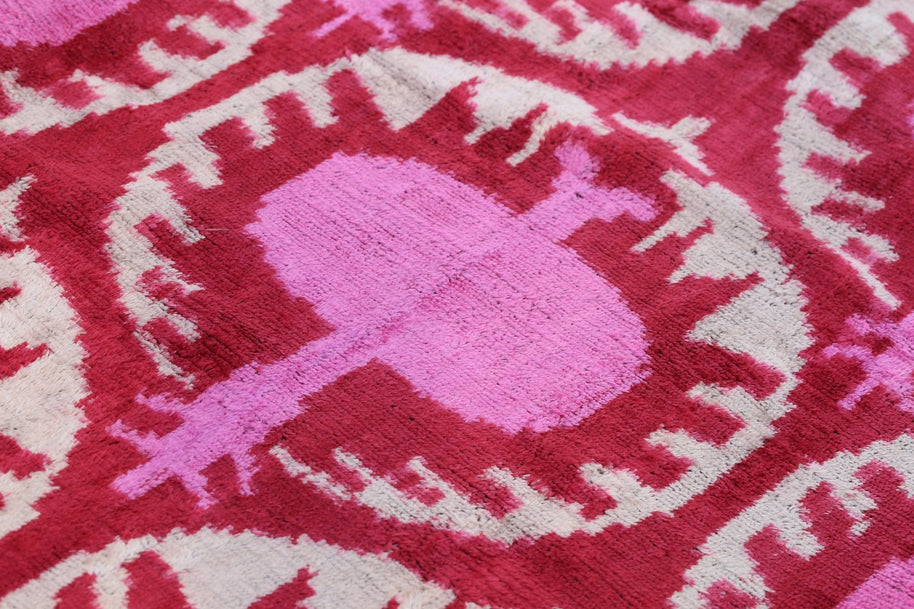 Handmade Velvet Lumbar Pillow In Red And Pink Ikat Floral Design - High-Quality 16x24 Inch Decorative Accent With Premium Down Feather Insert