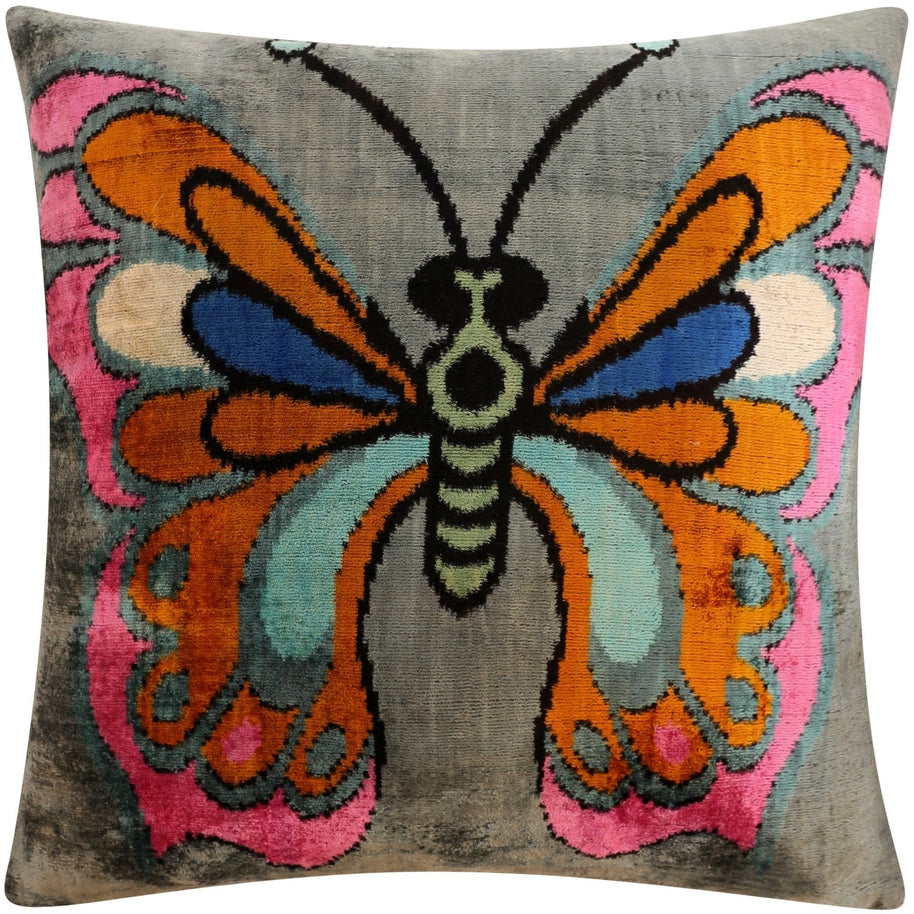Handmade Velvet Throw Pillow With Colorful Butterfly Design - High-Quality 20x20 Inch Decorative Accent With Premium Down Feather Insert
