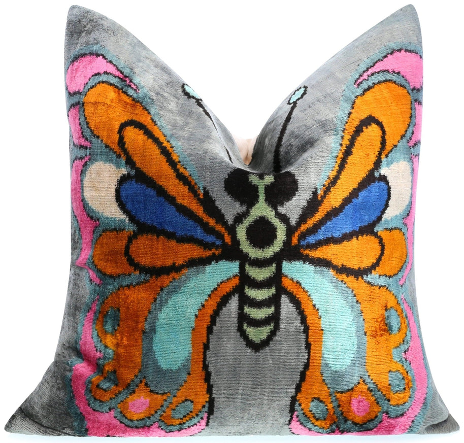 Handmade Velvet Throw Pillow With Colorful Butterfly Design - High-Quality 20x20 Inch Decorative Accent With Premium Down Feather Insert
