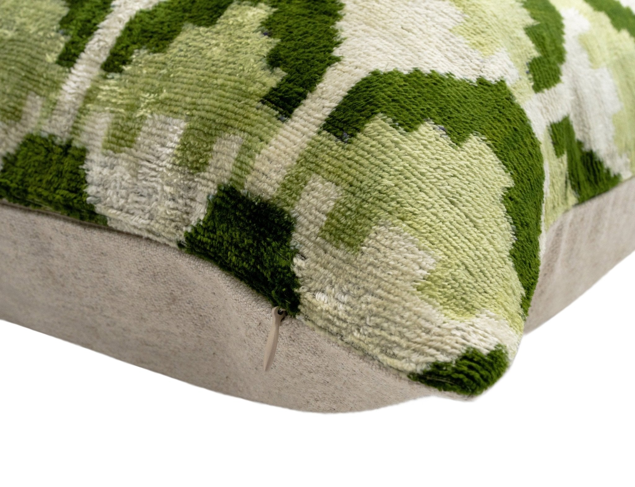Handmade Velvet Throw Pillow With Green And Cream Geometric Design - High-Quality 20x20 Inch Decorative Accent With Premium Down Feather Insert