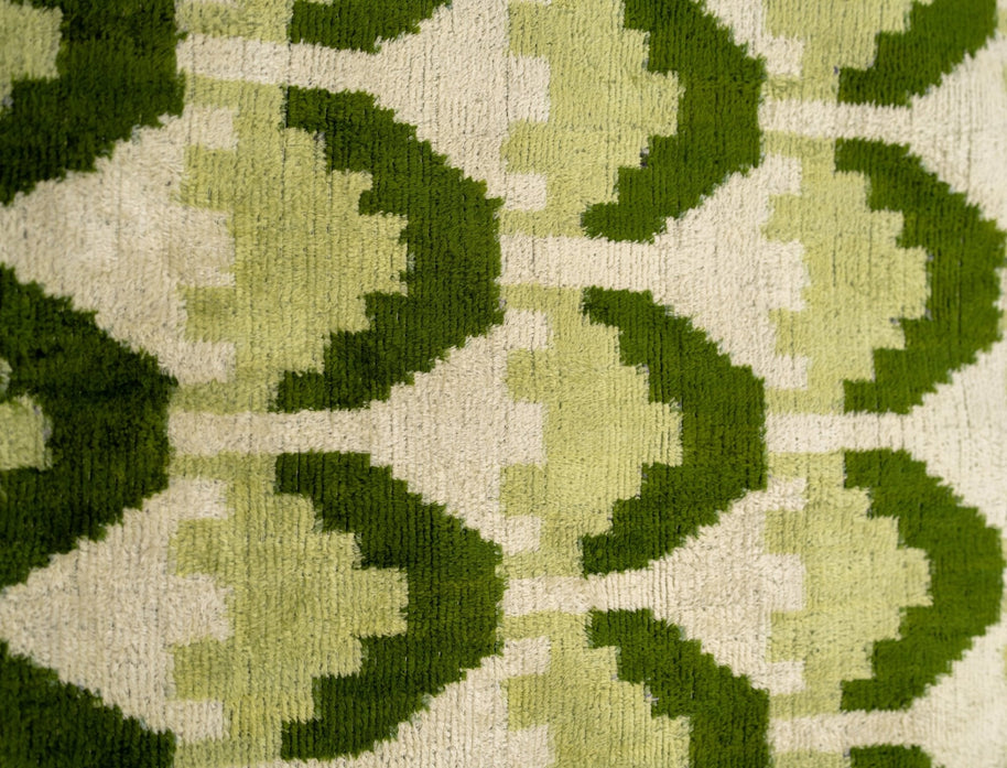Handmade Velvet Throw Pillow With Green And Cream Geometric Design - High-Quality 20x20 Inch Decorative Accent With Premium Down Feather Insert