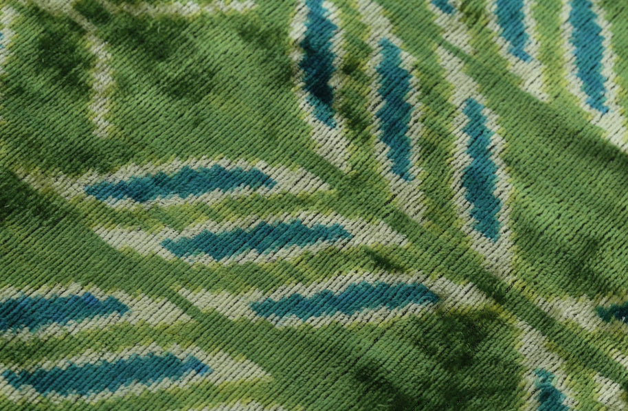 Handmade Velvet Throw Pillow With Green And Teal Ikat Design - High-Quality 20x20 Inch Decorative Accent With Premium Down Feather Insert