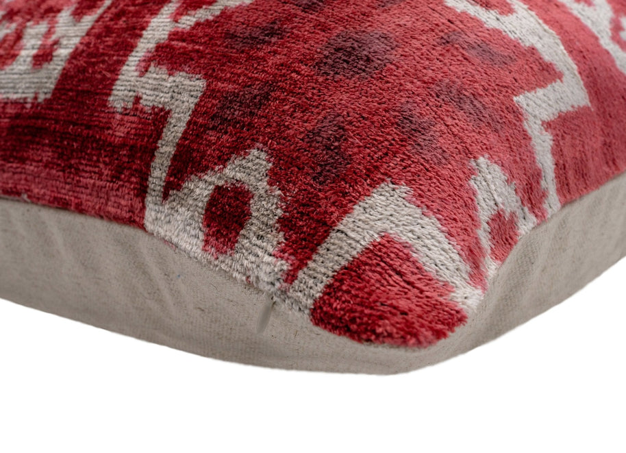 Handmade Velvet Throw Pillow With Red And Cream Geometric Star Design - High-Quality 20x20 Inch Decorative Accent With Premium Down Feather Insert