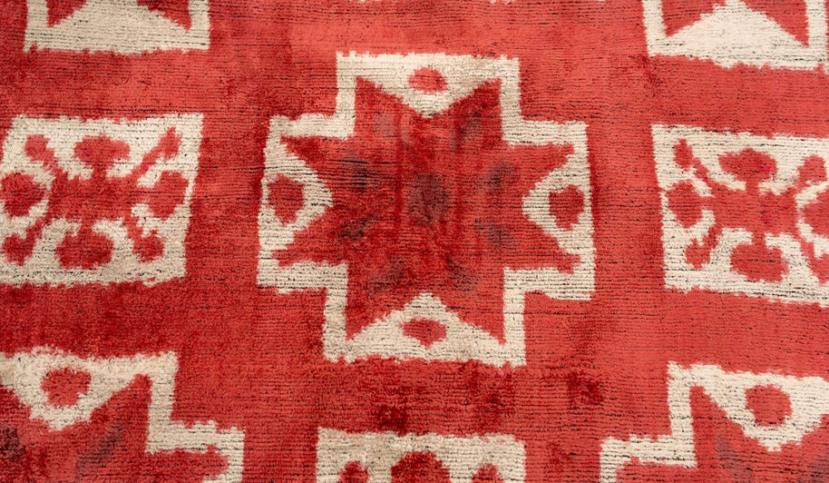 Handmade Velvet Throw Pillow With Red And Cream Geometric Star Design - High-Quality 20x20 Inch Decorative Accent With Premium Down Feather Insert