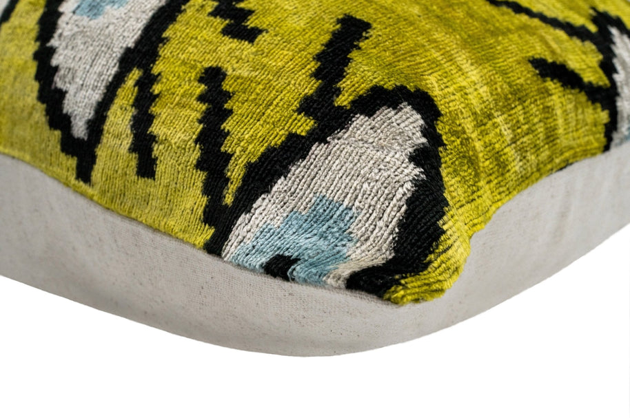 Handmade Yellowish Eye Design Throw Pillow - 16x24 Inch, Vegetable Dyed With Premium Down Feather Insert