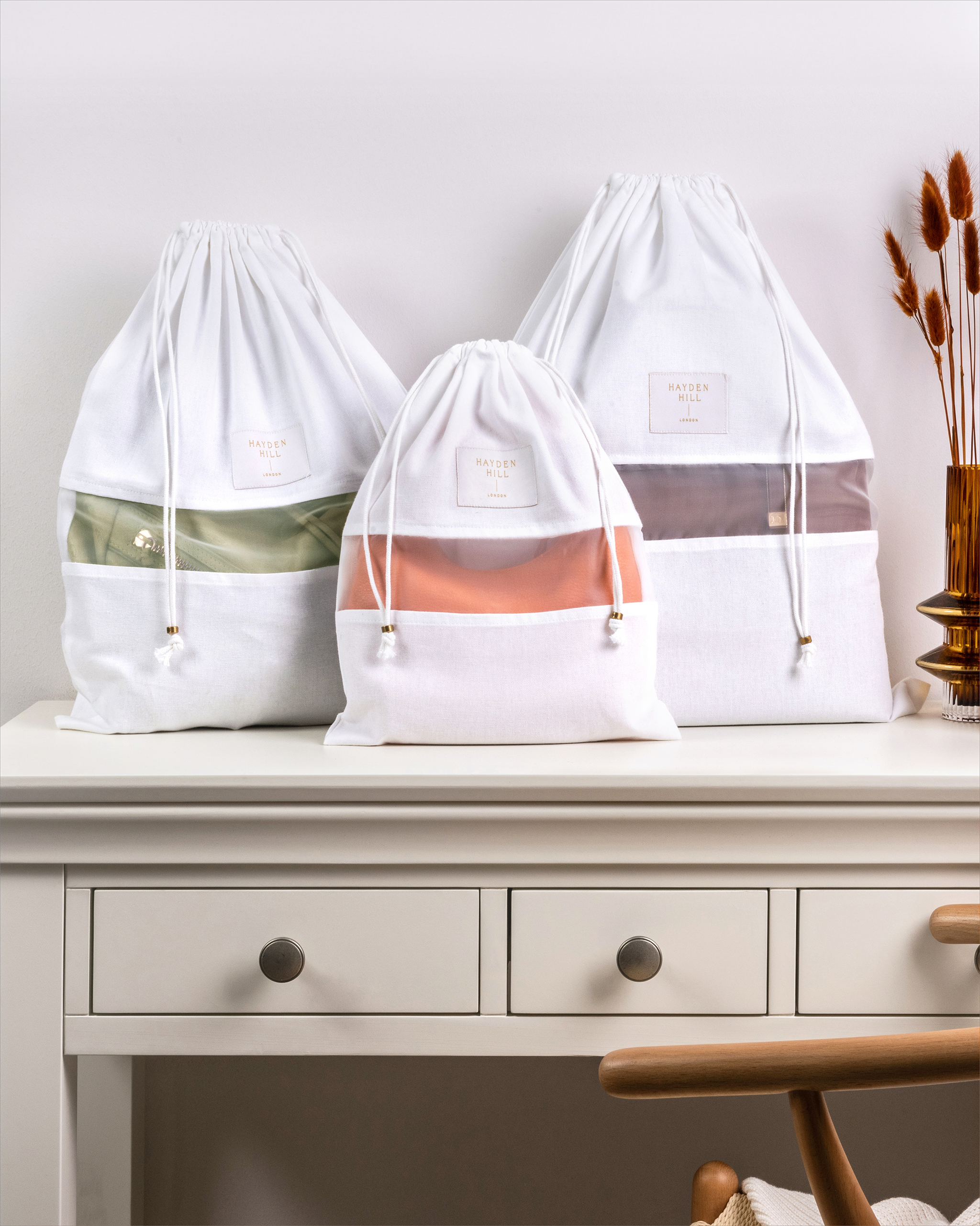 Hayden Hill 3 Mixed Organic Cotton Dust Bags (S, M, L)