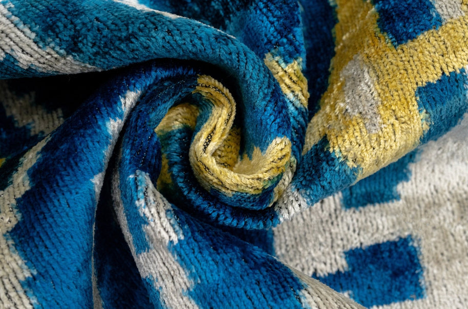 Luxurious 16x24 Handmade Ikat Silk Velvet Pillow With Premium Down Feather Insert By Canvello – Rich Blue And Gold Motifs