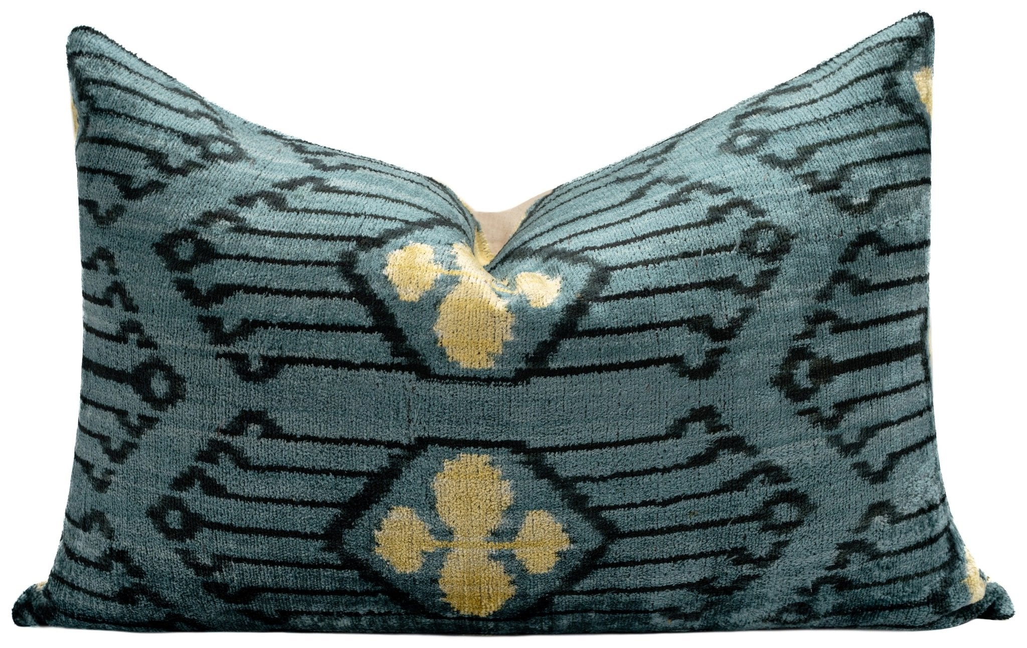 Luxurious 16x24 Handmade Ikat Silk Velvet Pillow With Premium Down Feather Insert By Canvello – Striking Vegetable Dyed Patterns
