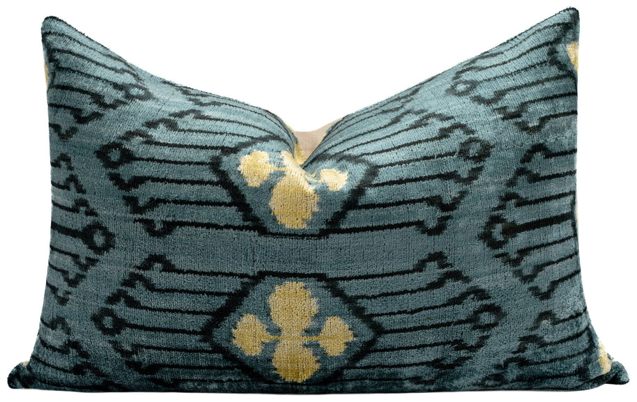 Luxurious 16x24 Handmade Ikat Silk Velvet Pillow With Premium Down Feather Insert By Canvello – Striking Vegetable Dyed Patterns