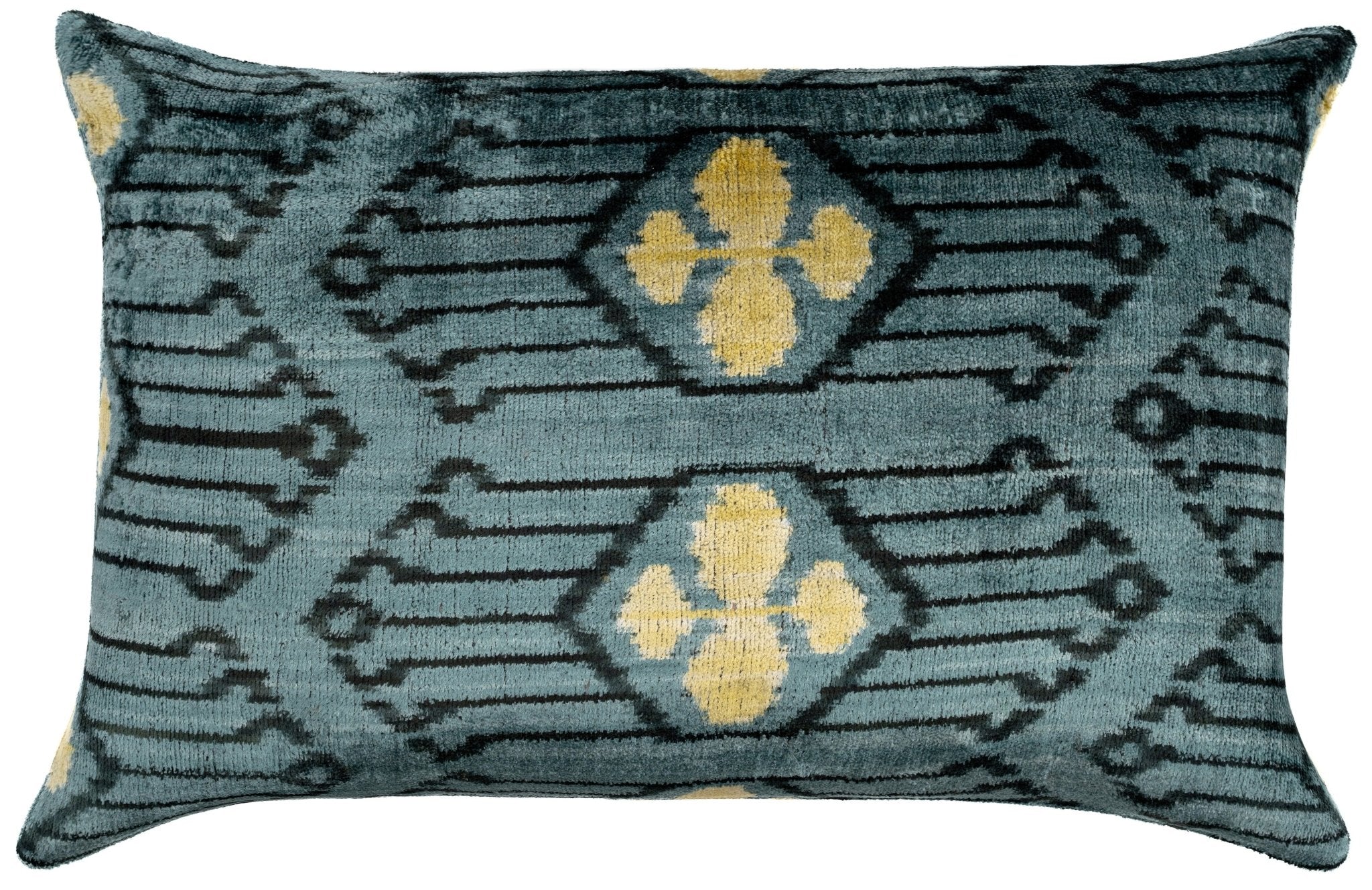 Luxurious 16x24 Handmade Ikat Silk Velvet Pillow With Premium Down Feather Insert By Canvello – Striking Vegetable Dyed Patterns