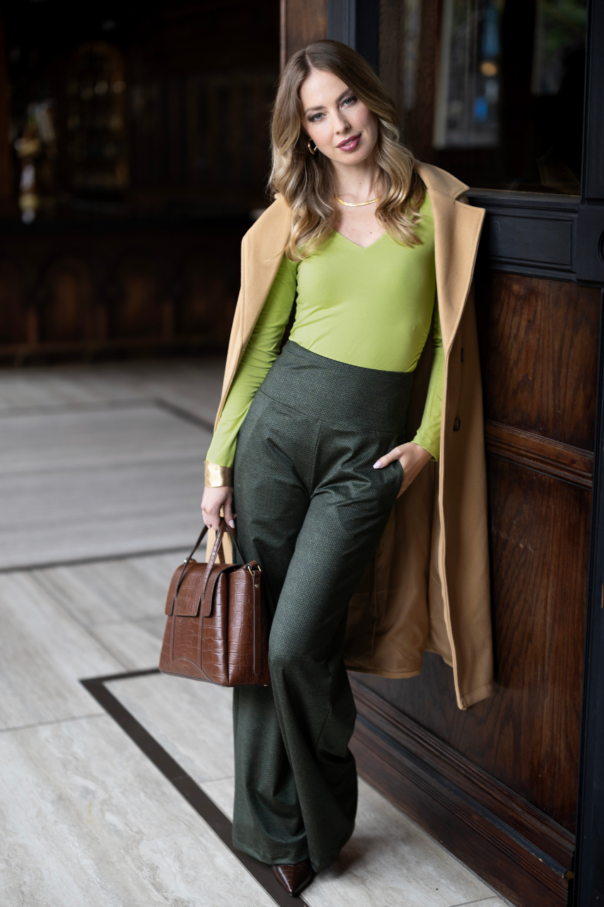KiraGrace HIGH WAIST WIDE LEG PANT: OLIVE TWEED