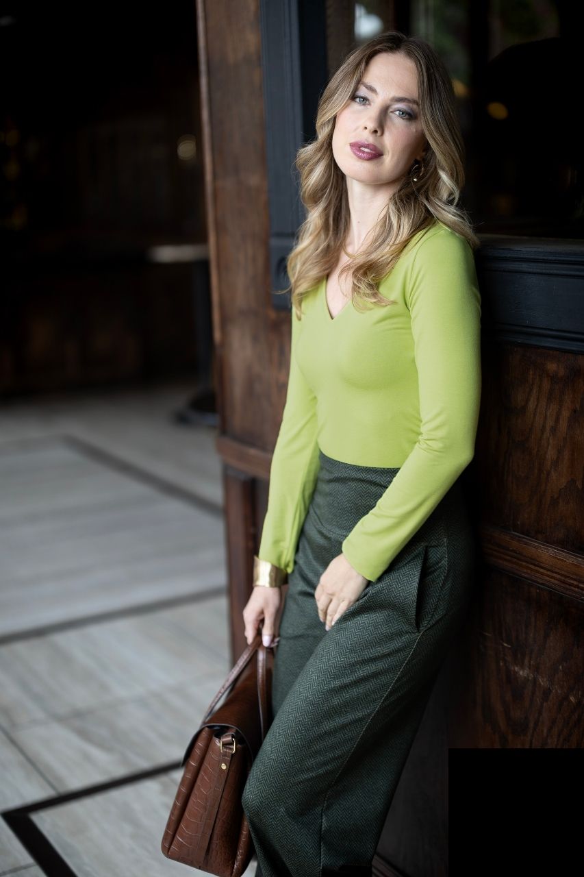 KiraGrace WIDE V-NECK TOP: CHARTREUSE