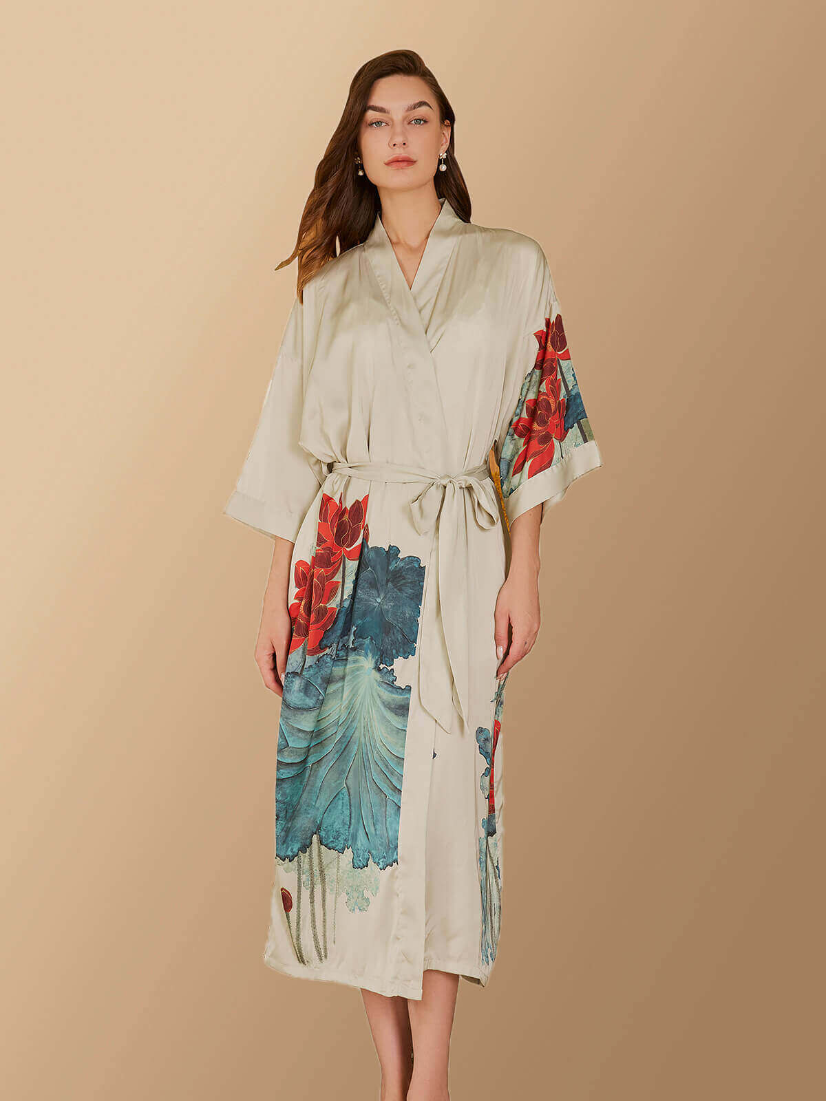 Ulivary Oriental Lotus Kimono Robe
