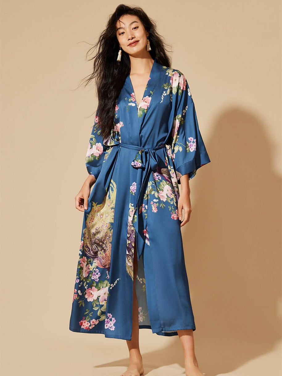 Ulivary Peacock Blue Kimono Robe