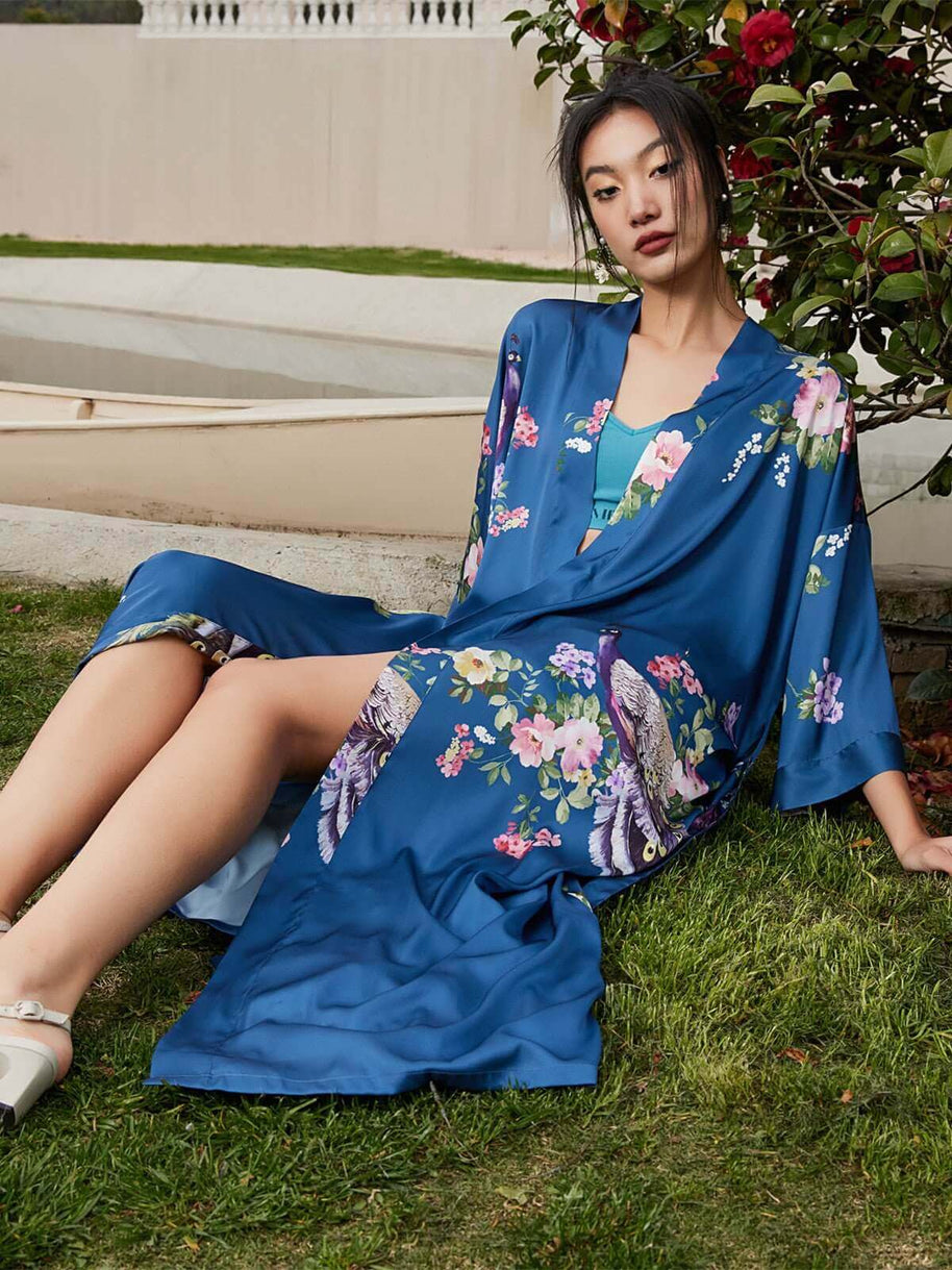 Ulivary Peacock Blue Kimono Robe